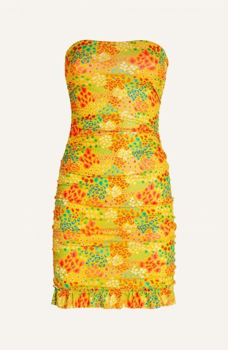 Pin Up Stars Tubino Off-Shoulders Arricciato Lurex Stampa Tutti Frutti