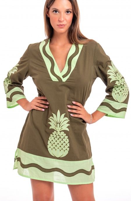 Pin Up Stars Tunichetta Ricamata Pineapple Patch In Cotone