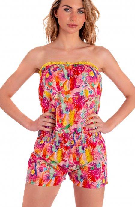 Pin Up Stars Tutina Off Shoulders In Cotone Stampa Happy Tropical