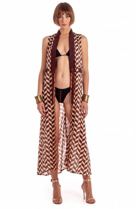 Pin Up Stars VESTITO GILET LUNGO STAMPA BEAUTIFUL TREE