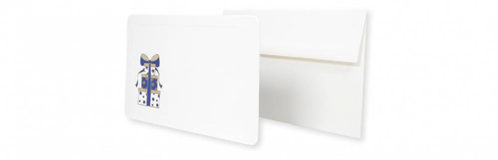 Pineider Biglietto di Natale a cartoncino spesso con motivo pacchi natalizi e busta annessa. Carta filigranata Pineider