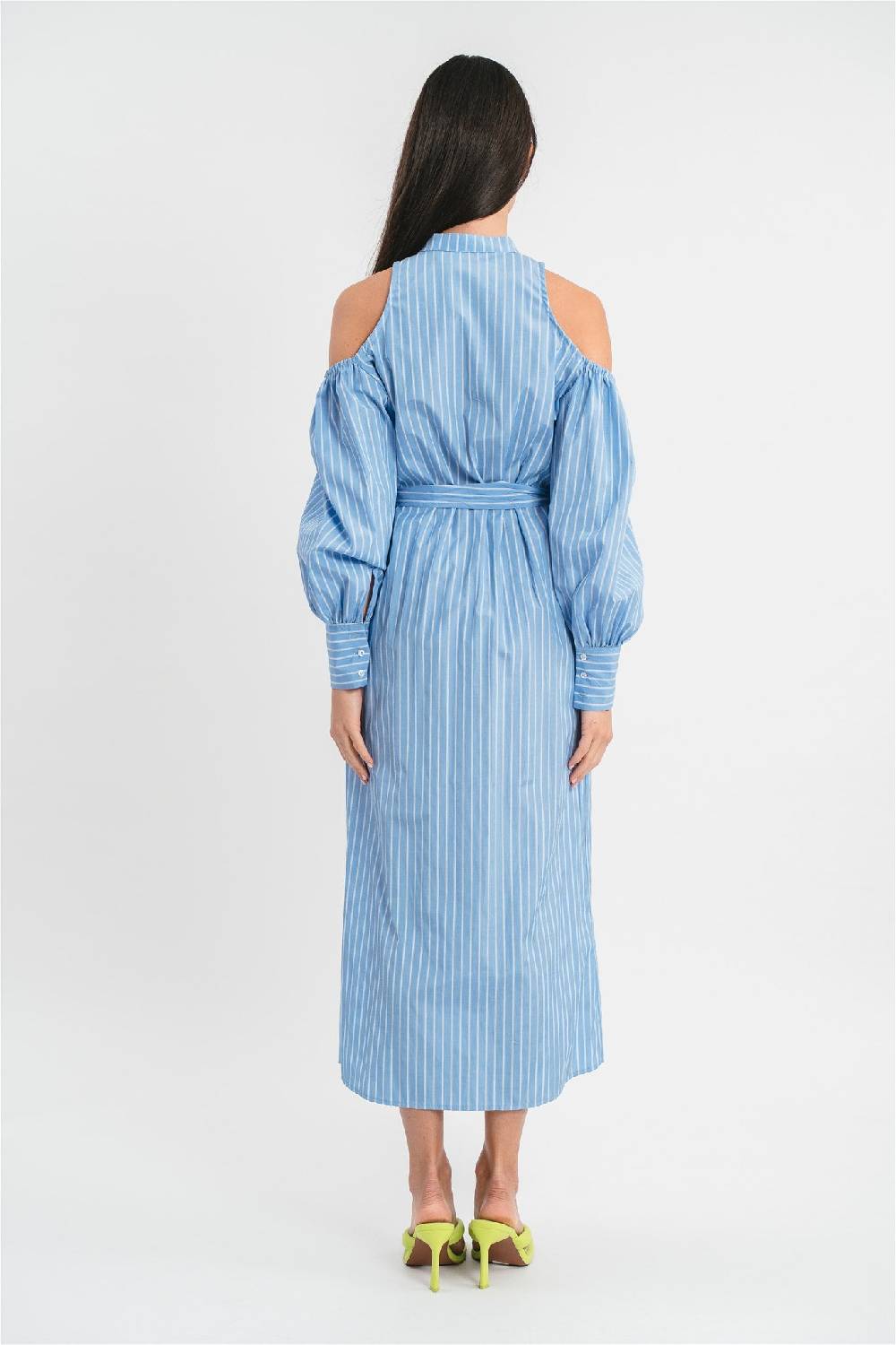 Pink Memories Abito Chemisier A Righe Con Plastron In Pizzo