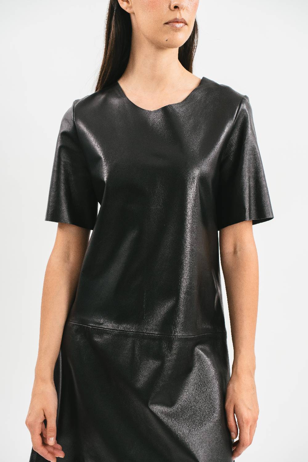 Pink Memories Abito Corto In Pelle Con Mezze Maniche E Pizzo