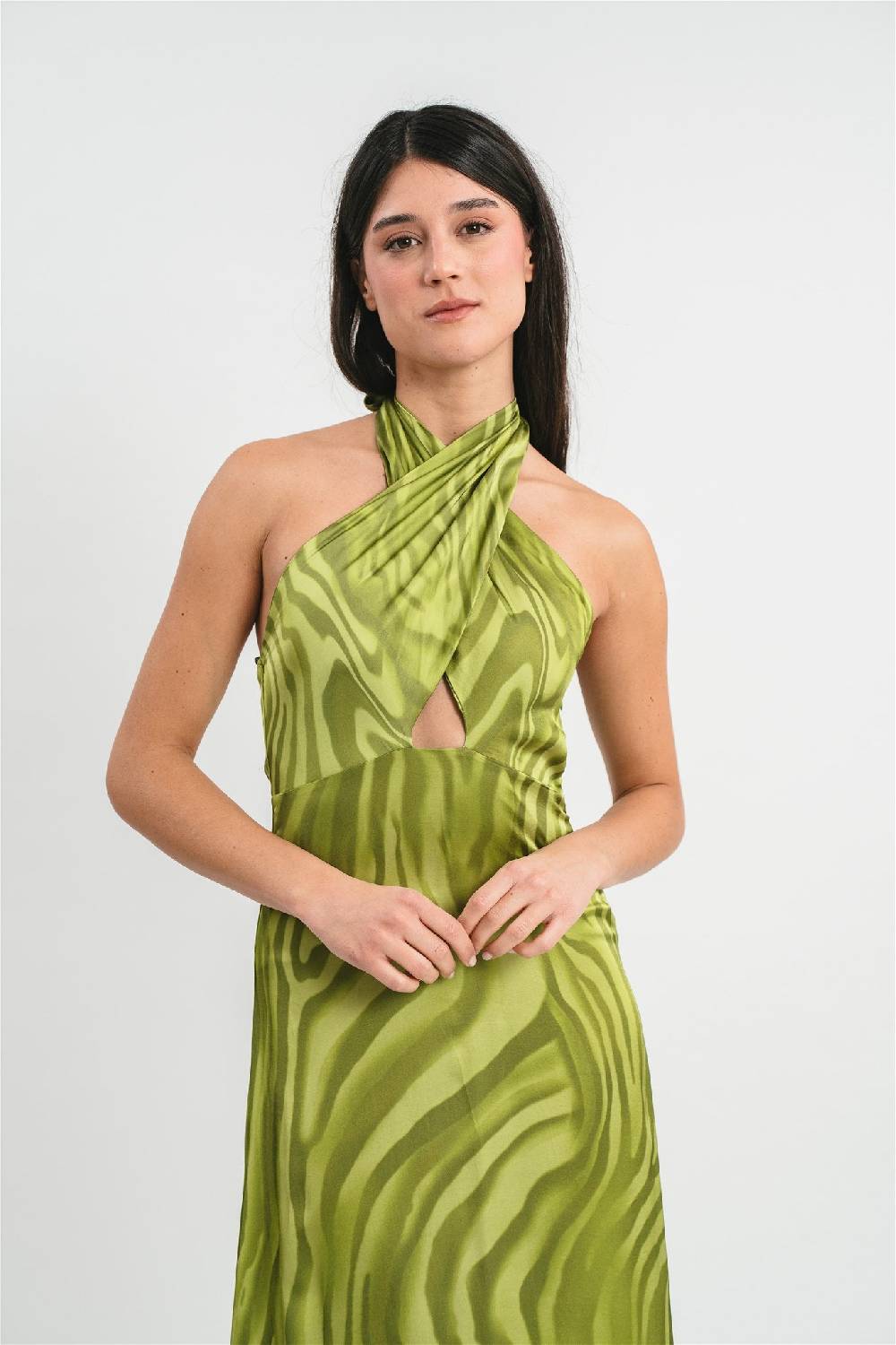 Pink Memories Abito Lungo Con Fasce Incrociate Al Seno, In Stampa Optical