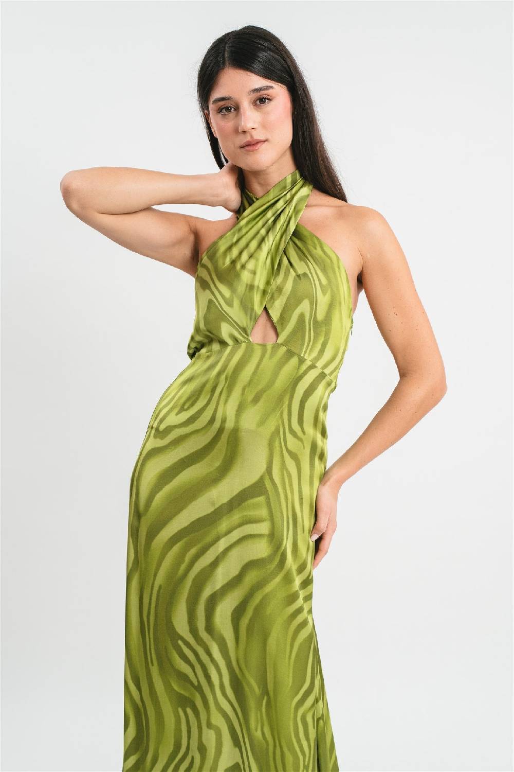 Pink Memories Abito Lungo Con Fasce Incrociate Al Seno, In Stampa Optical