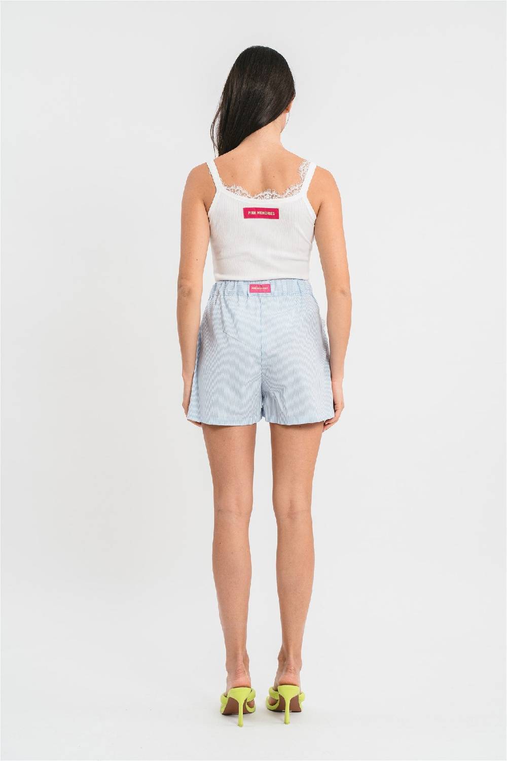 Pink Memories Bermuda A Righe Con Dettagli In Pizzo