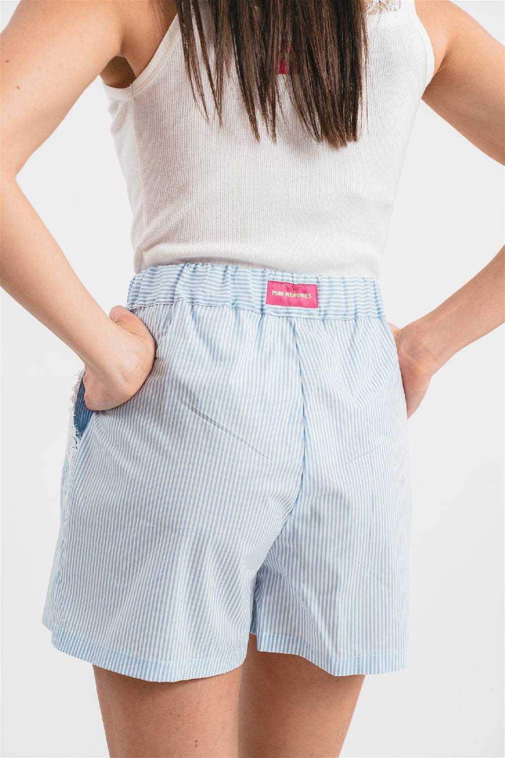 Pink Memories Bermuda A Righe Con Dettagli In Pizzo