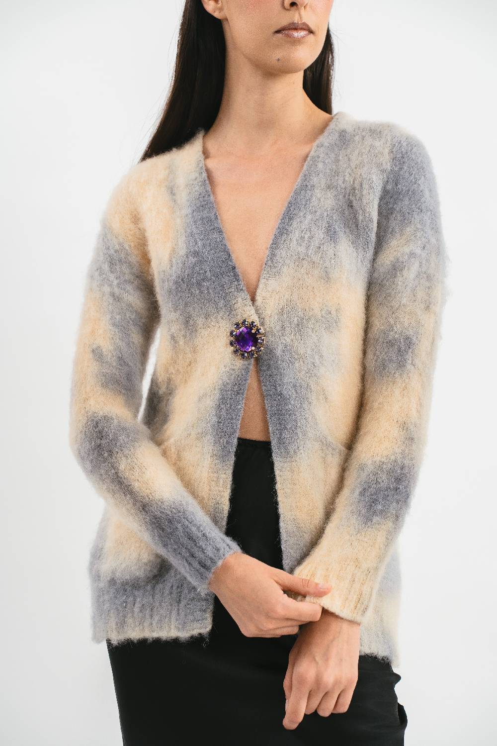 Pink Memories Cardigan In Alpaca Con Spilla Gioiello