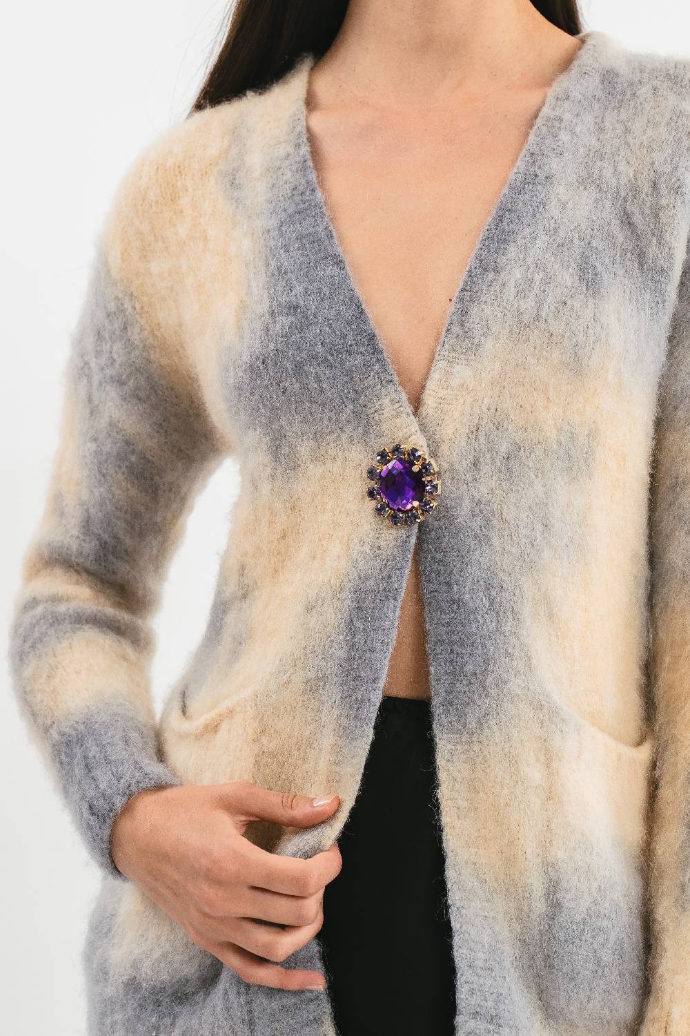 Pink Memories Cardigan In Alpaca Con Spilla Gioiello