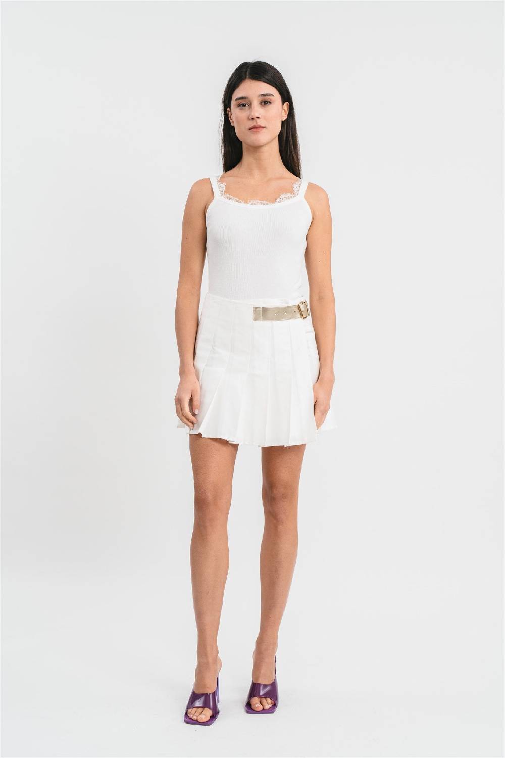 Pink Memories Gonna kilt corta con fibbia in cotone