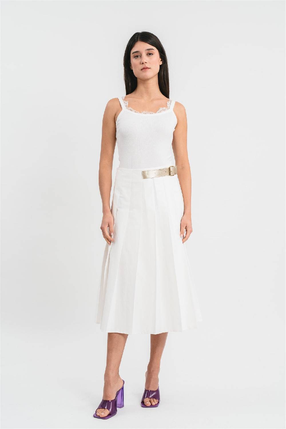 Pink Memories Gonna kilt lunga con fibbia in cotone