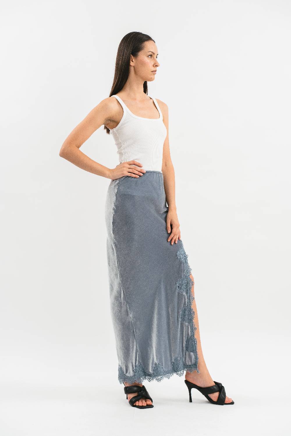 Pink Memories Gonna Sirena In Velluto Con Spacco E Pizzo