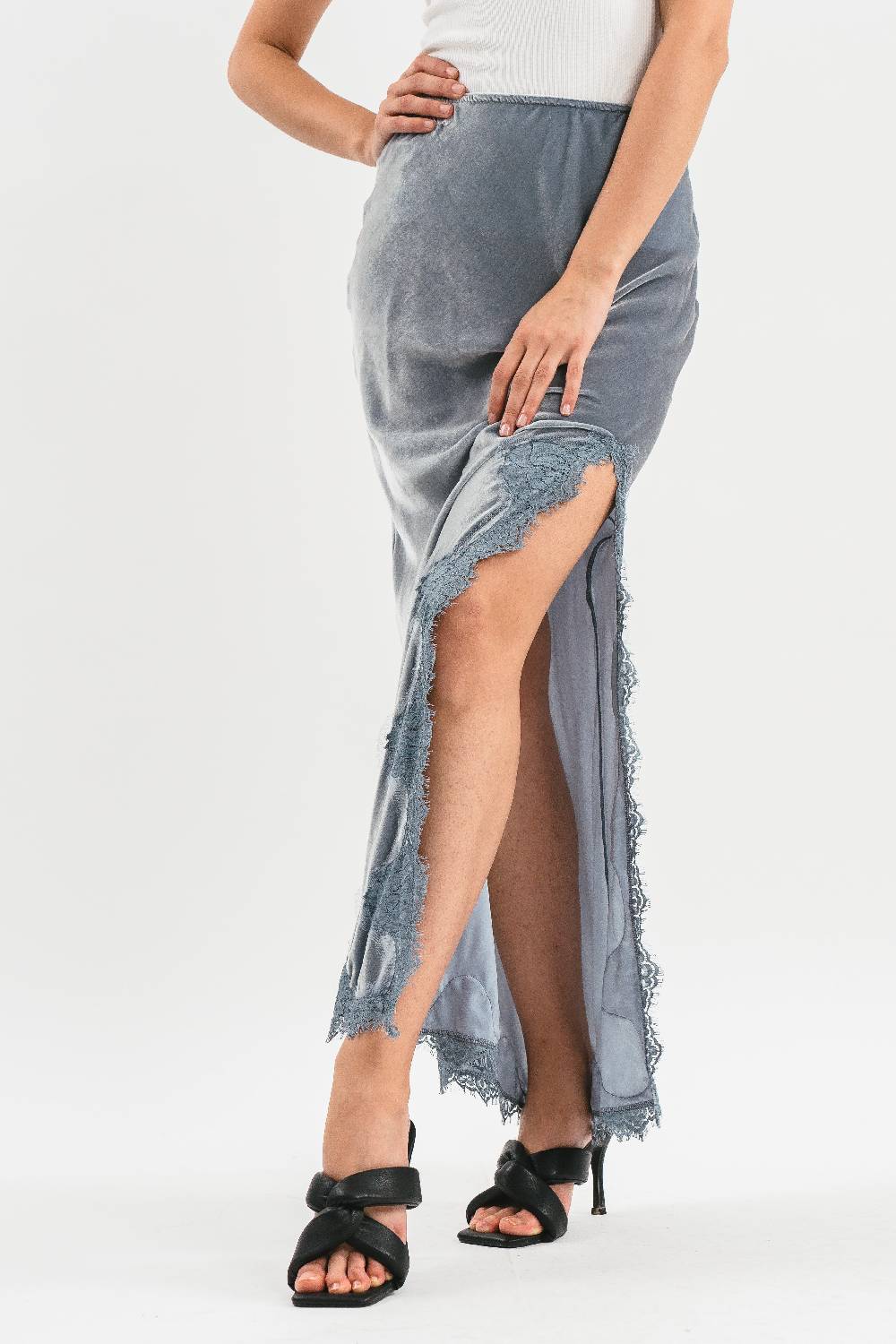 Pink Memories Gonna Sirena In Velluto Con Spacco E Pizzo