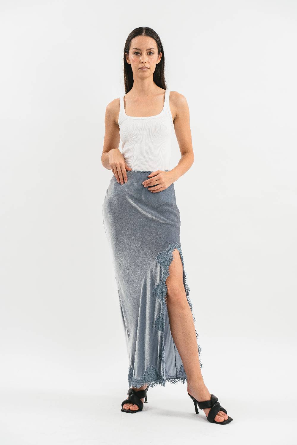 Pink Memories Gonna sirena in velluto con spacco e pizzo