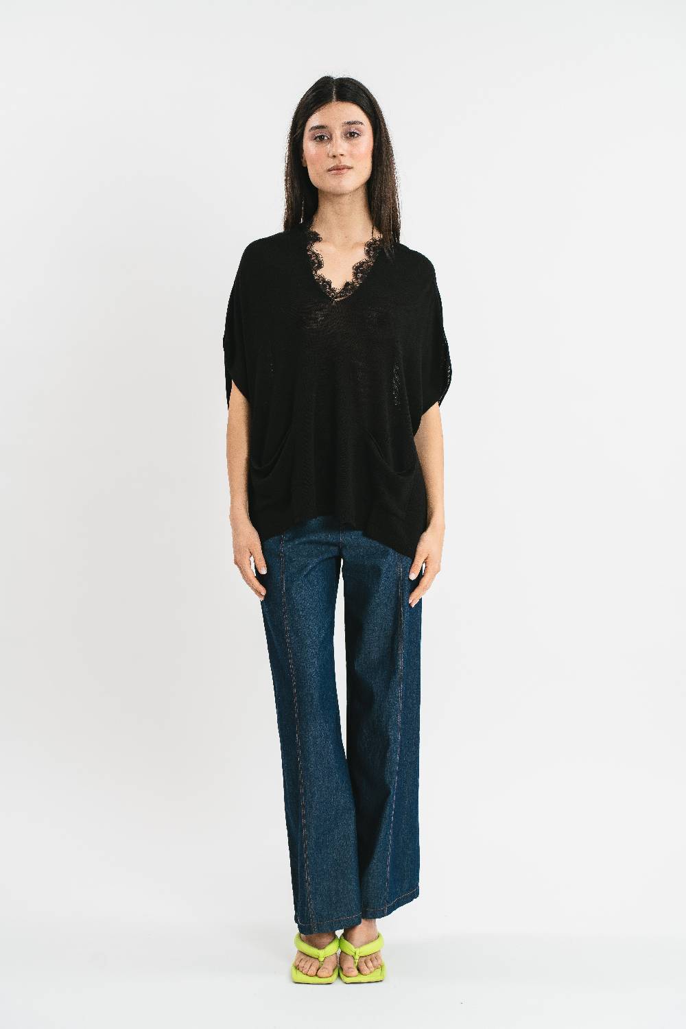 Pink Memories Maglia Kimono Con Tasche E Dettagli In Pizzo