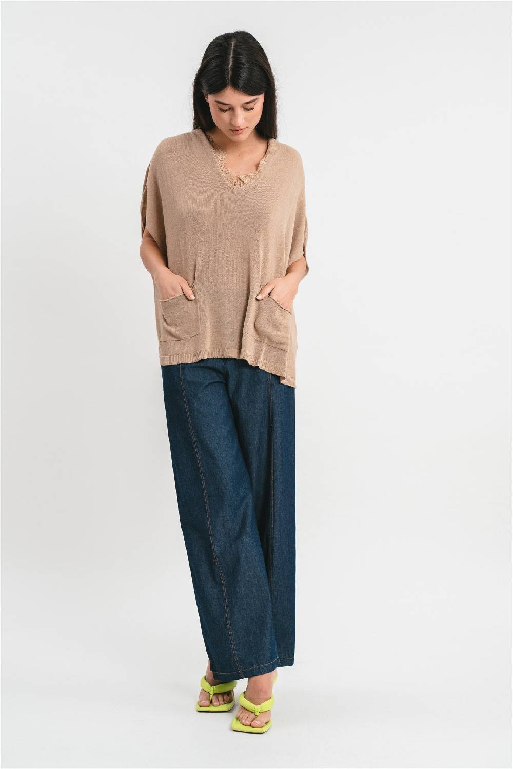 Pink Memories Maglia kimono con tasche e dettagli in pizzo