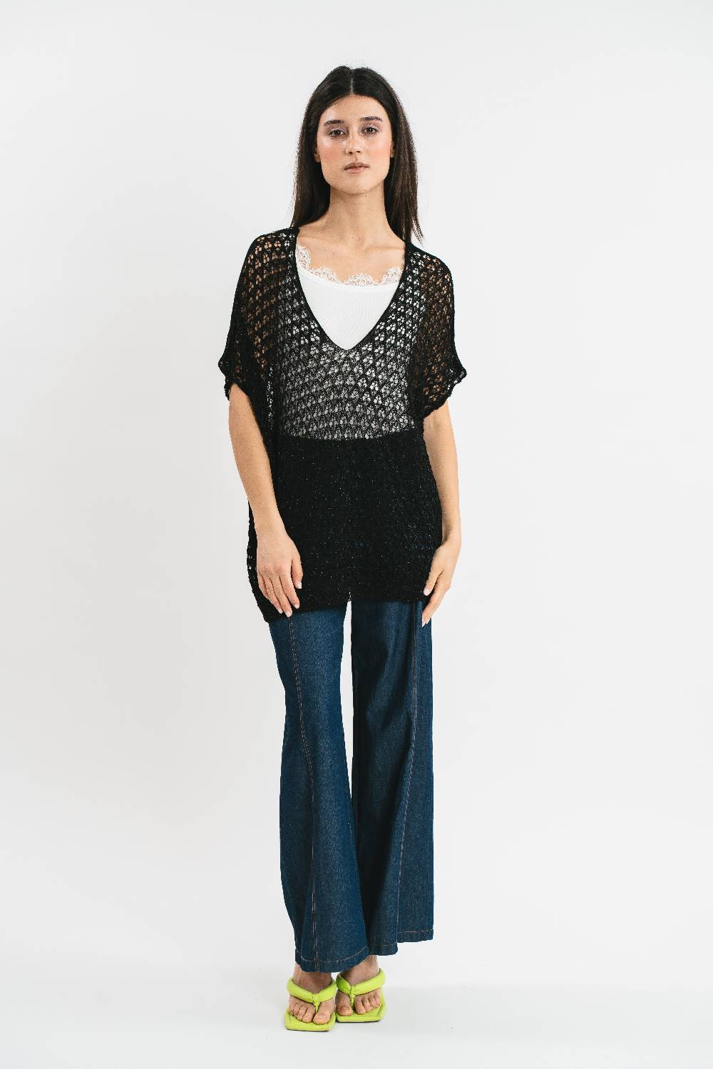 Pink Memories Maglia Kimono Traforata Con Filo Lurex