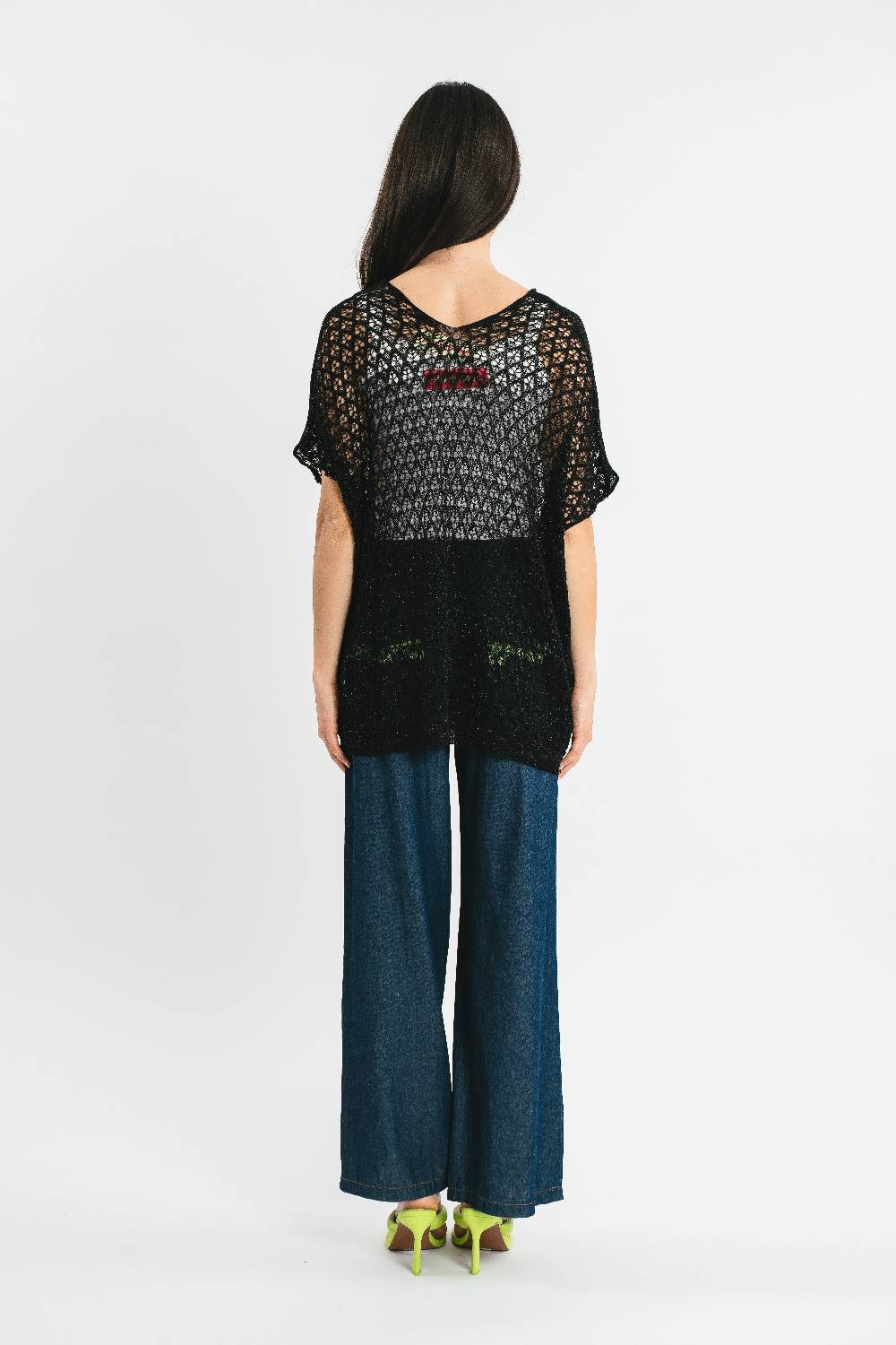 Pink Memories Maglia Kimono Traforata Con Filo Lurex