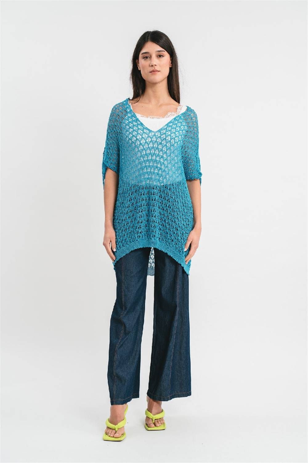 Pink Memories Maglia kimono traforata con filo lurex