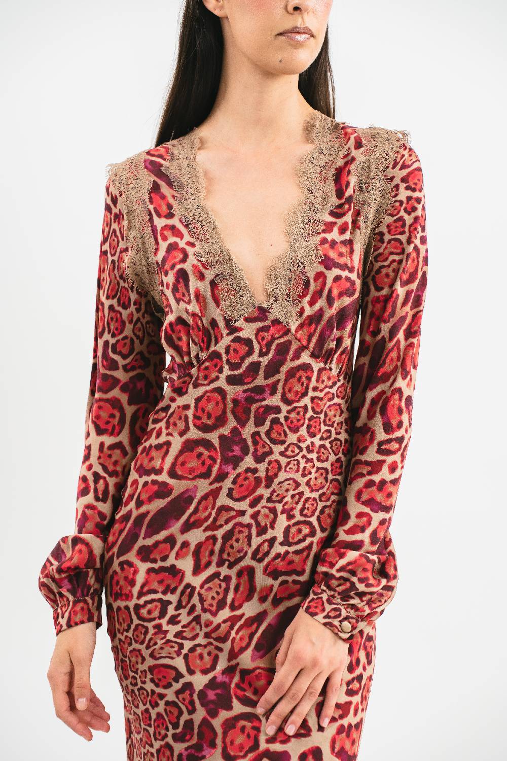 Pink Memories Abito Stampato Con Spacchi E Pizzo