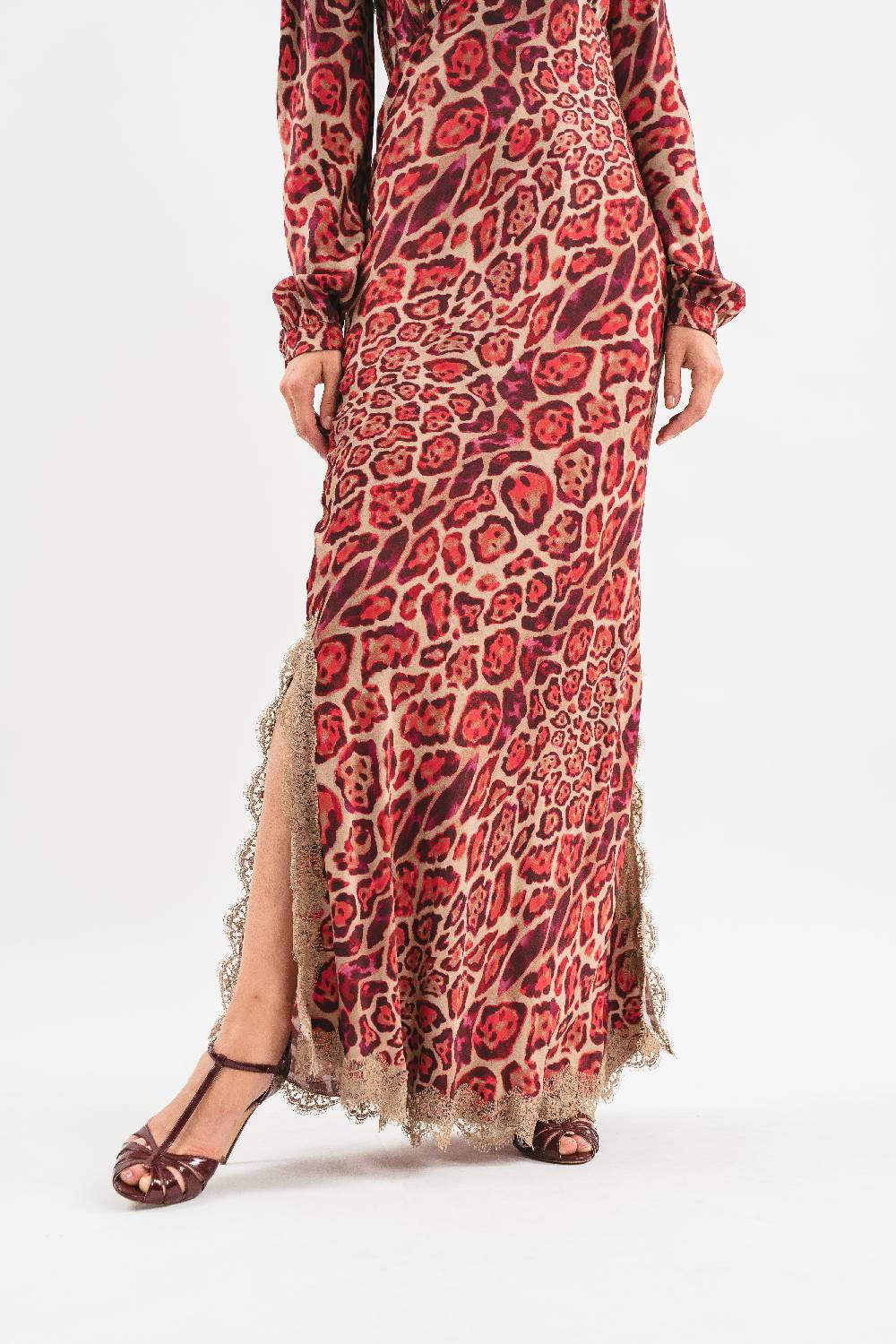 Pink Memories Abito Stampato Con Spacchi E Pizzo