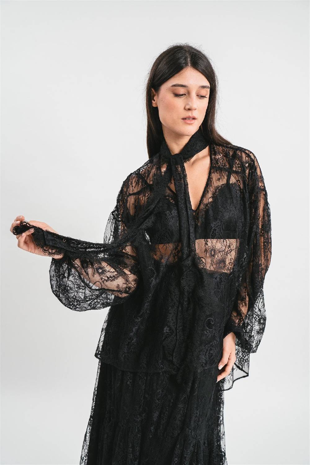 Pink Memories Camicia In Pizzo Con Fiocco Frontale