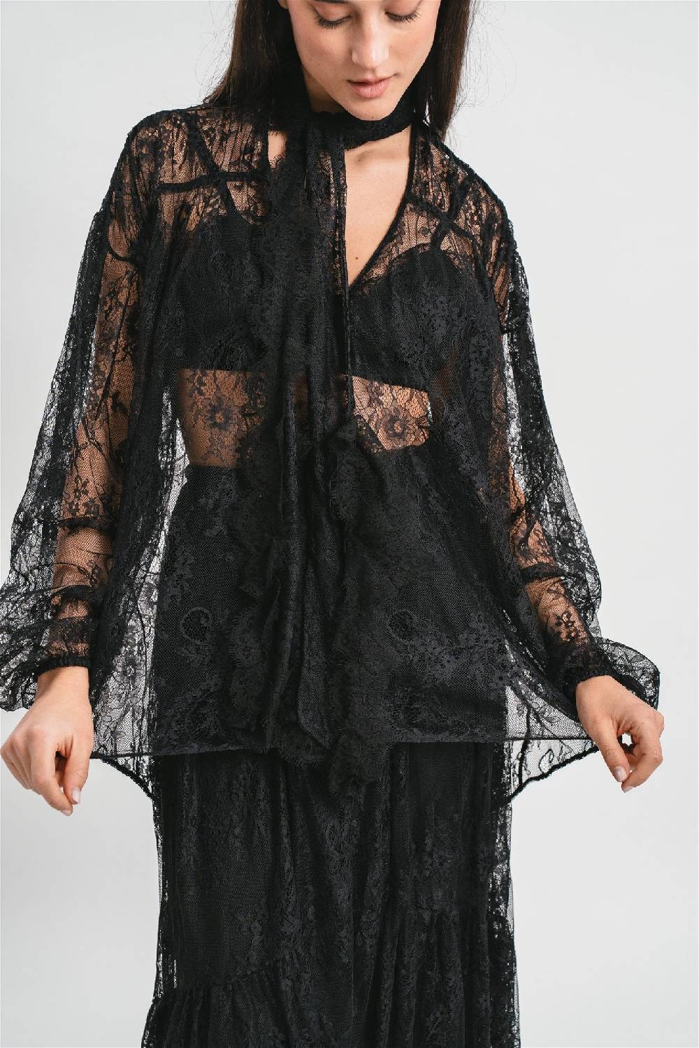 Pink Memories Camicia In Pizzo Con Fiocco Frontale