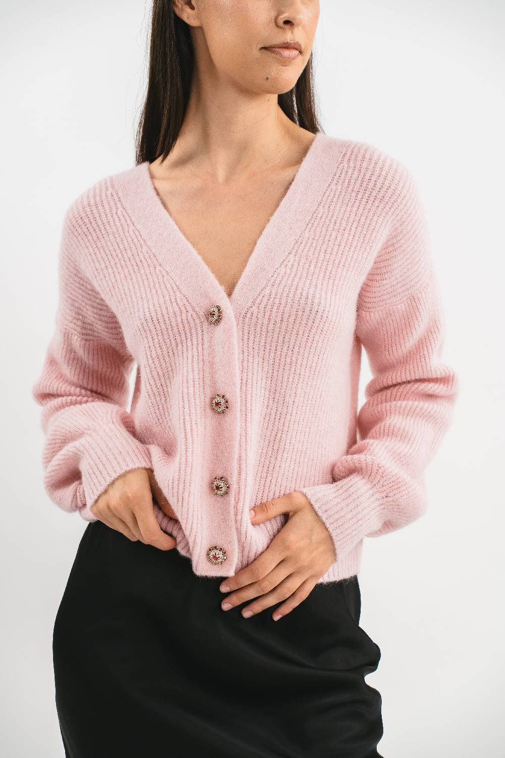 Pink Memories Cardigan Crop Con Bottoni Gioiello