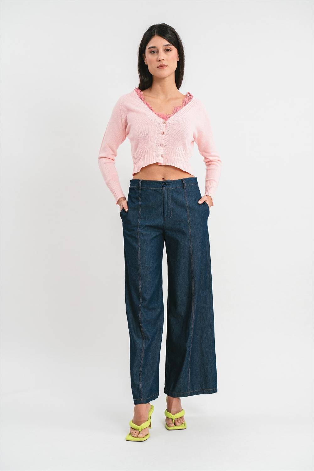 Pink Memories Cardigan crop con dettagli in pizzo