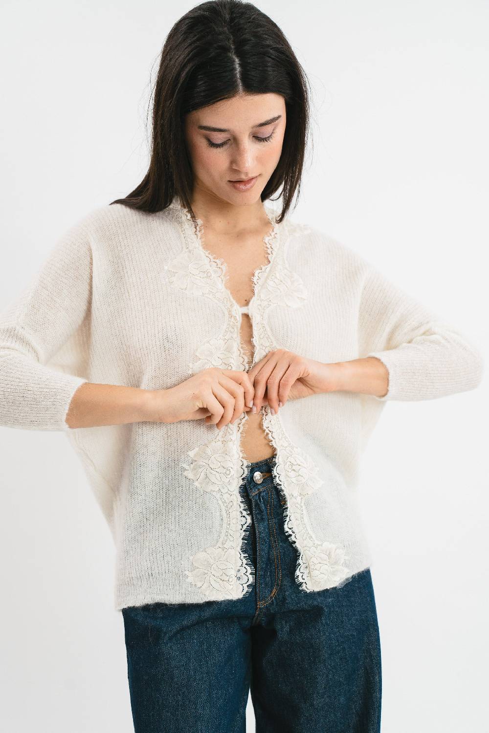 Pink Memories Cardigan Kimono Con Pizzo