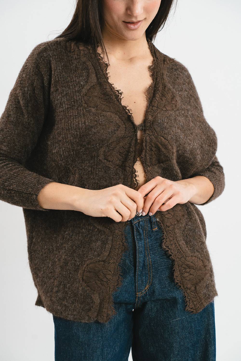 Pink Memories Cardigan Kimono Con Pizzo