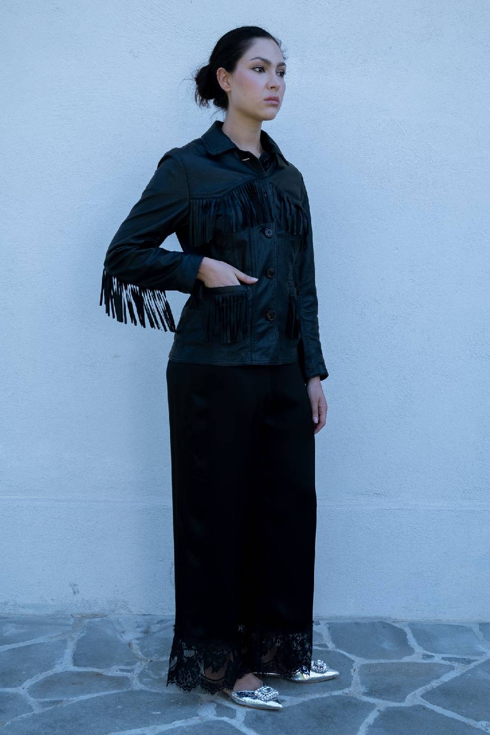 Pink Memories Giacca Con Frange In Pelle