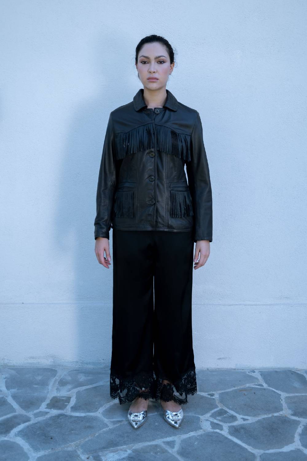 Pink Memories Giacca Con Frange In Pelle