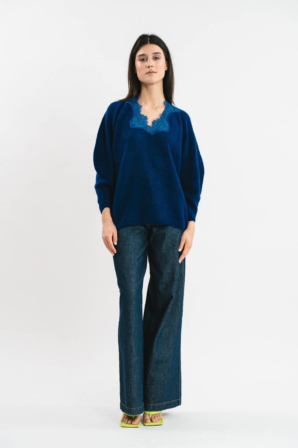 Pink Memories Maglia Scollo A V Con Pizzo