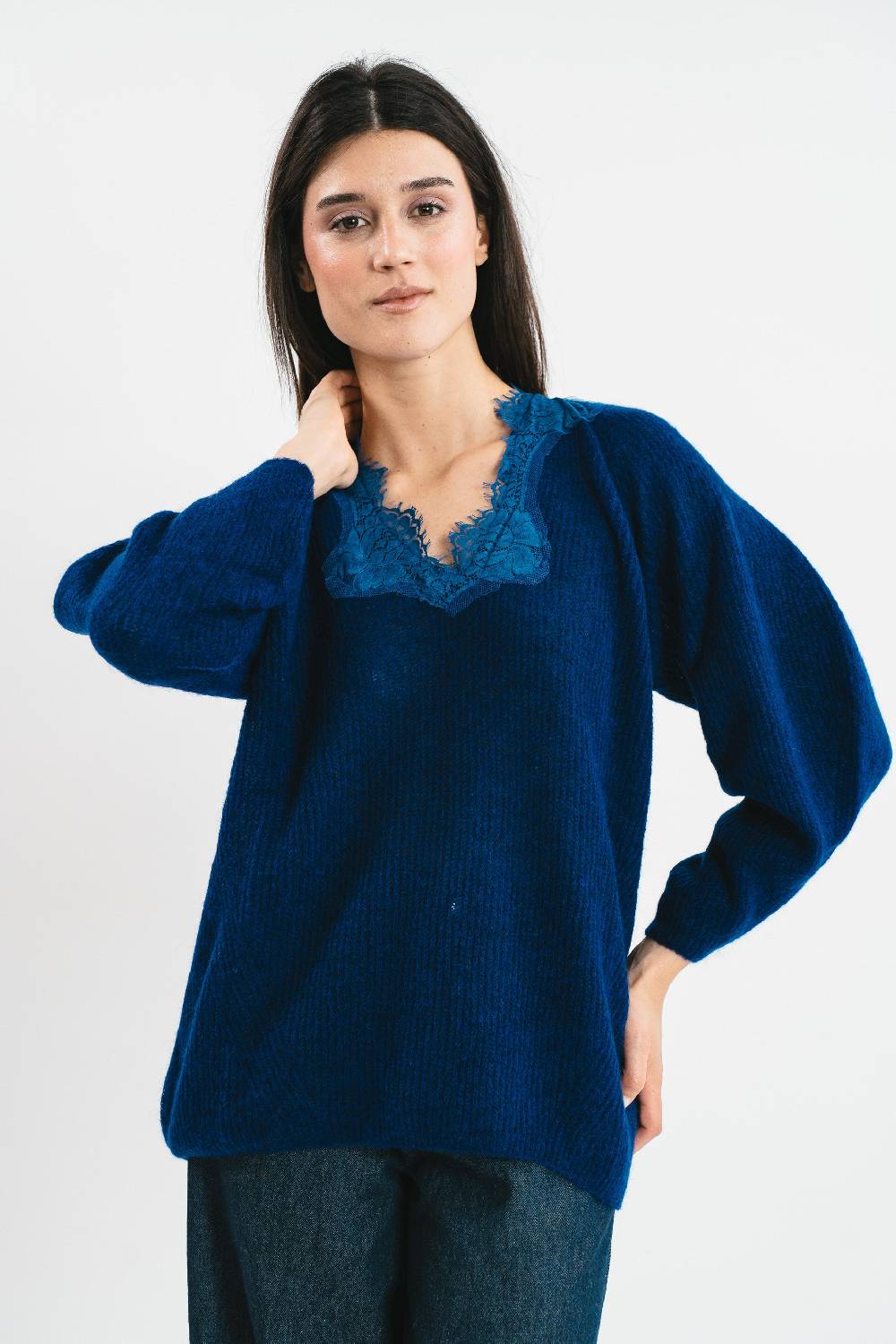 Pink Memories Maglia Scollo A V Con Pizzo