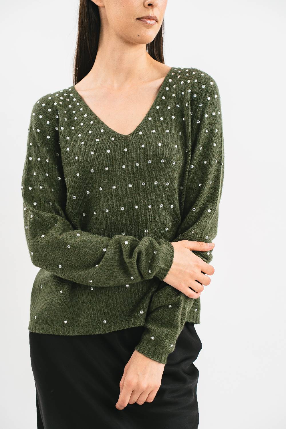 Pink Memories Maglia Scollo A V Con-strass