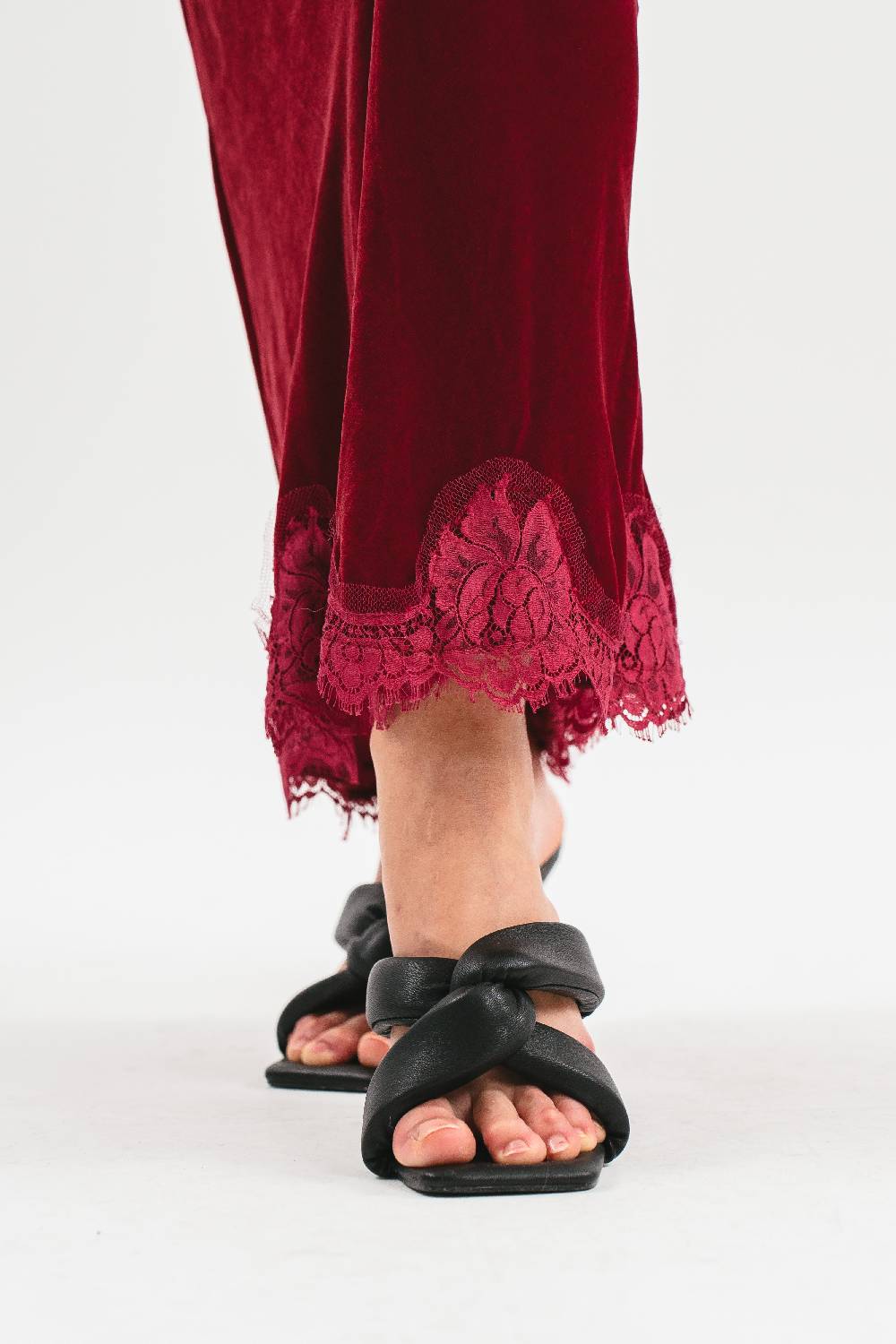 Pink Memories Slip Dress In Velluto Con Pizzo