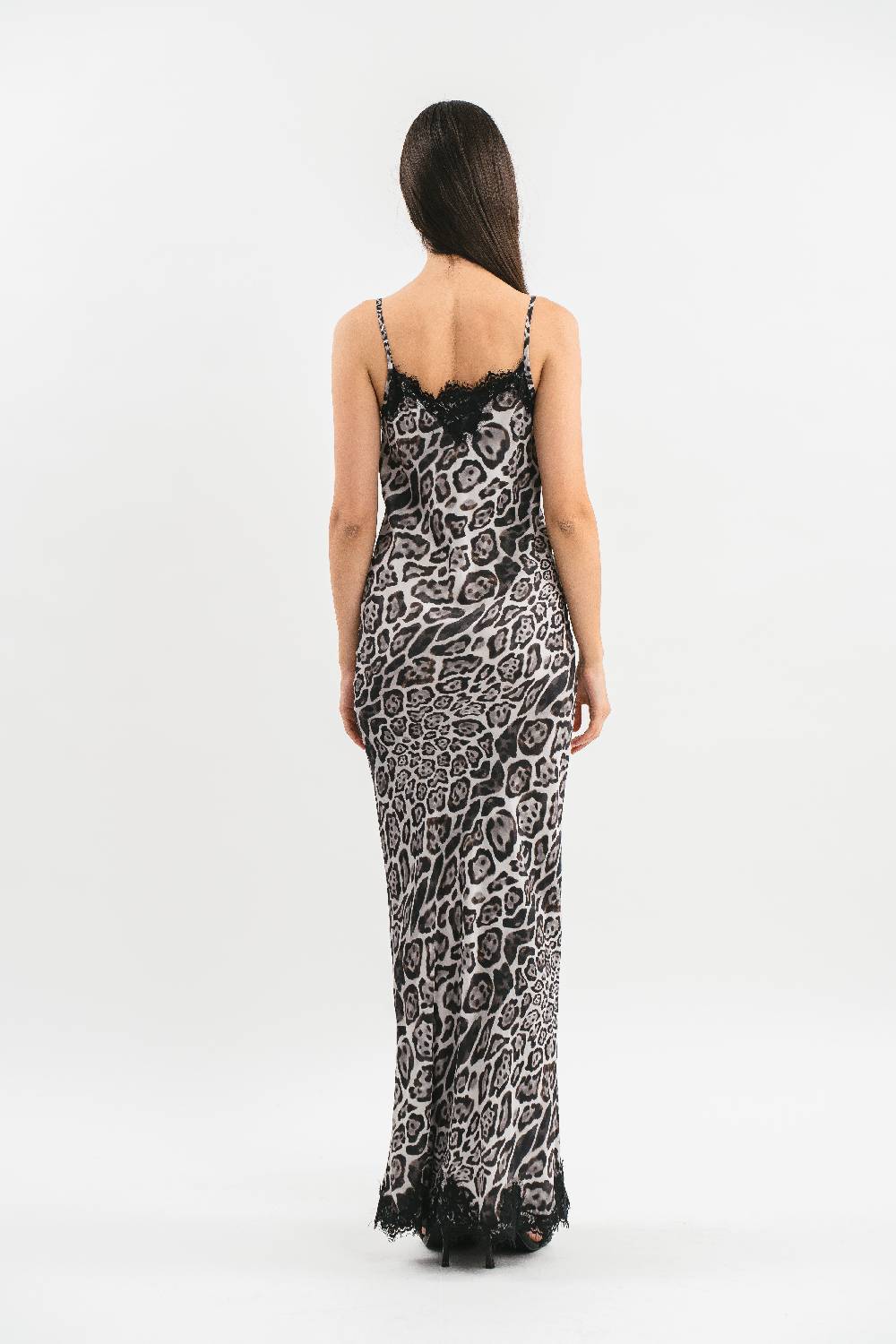 Pink Memories Slip Dress Stampata Con Pizzo