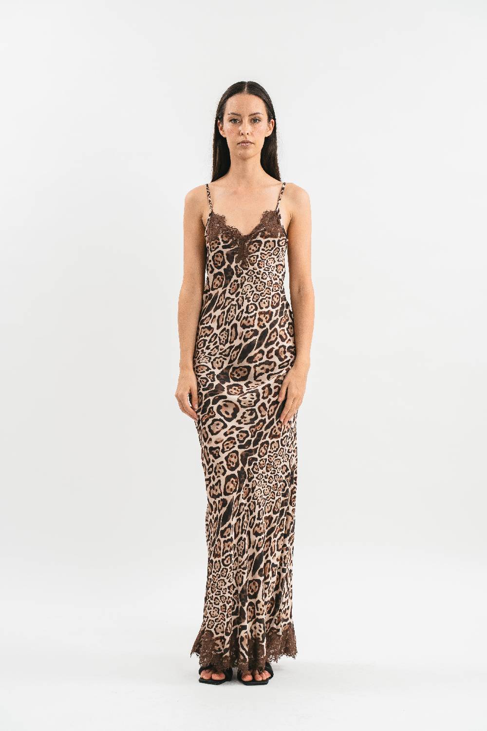 Pink Memories Slip dress stampata con pizzo