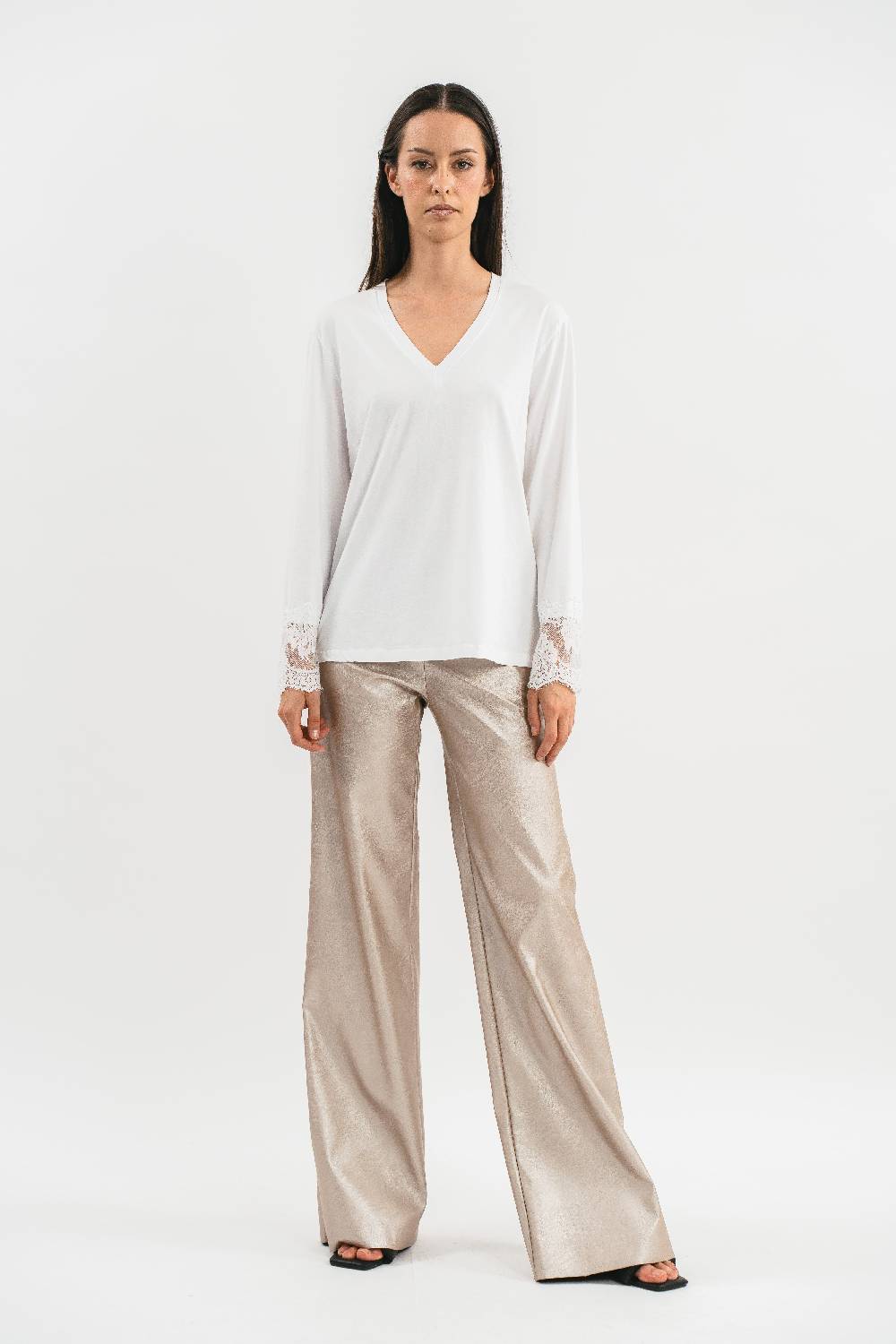 Pink Memories T-shirt scollo a V con pizzo