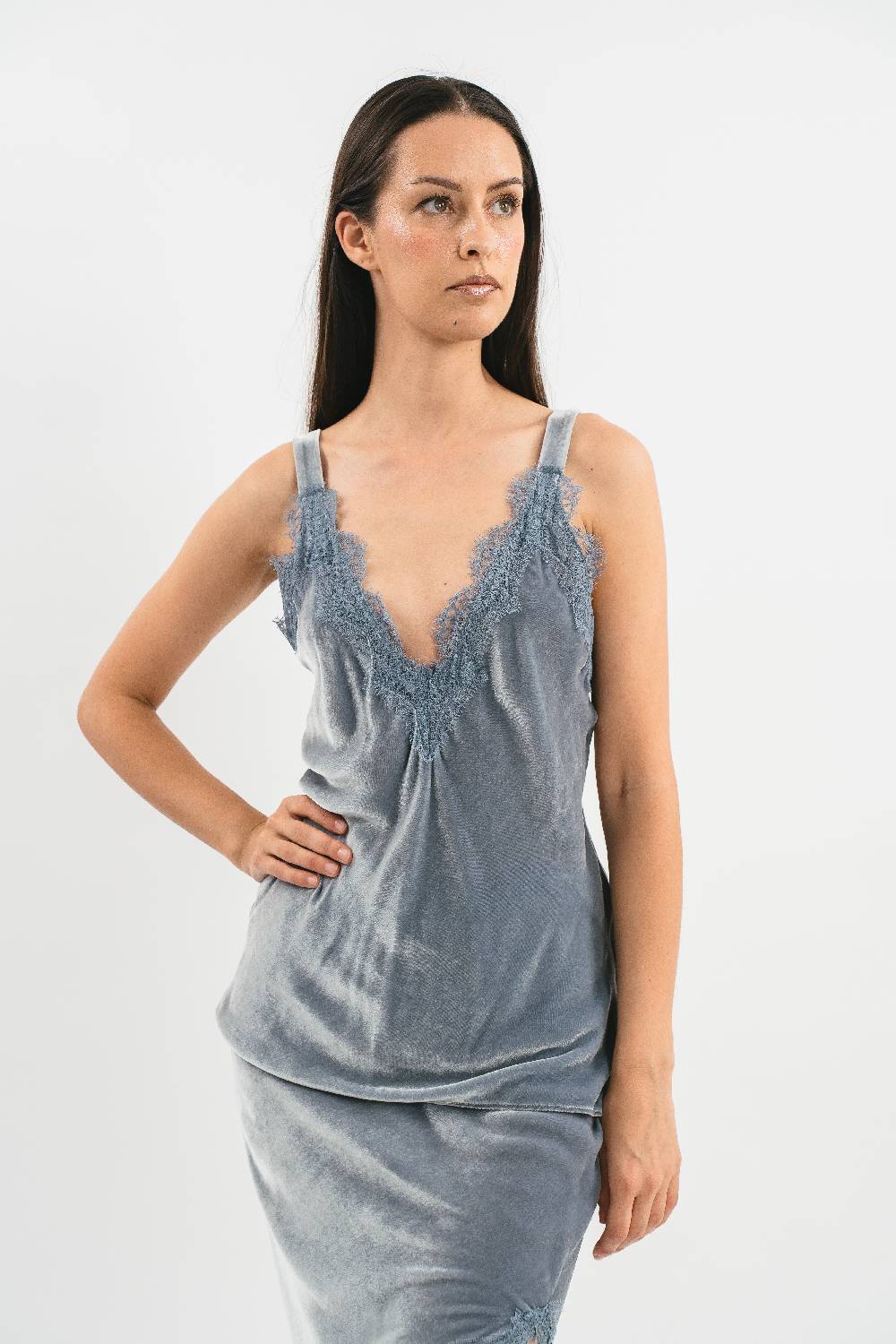 Pink Memories Top In Velluto Con Pizzo