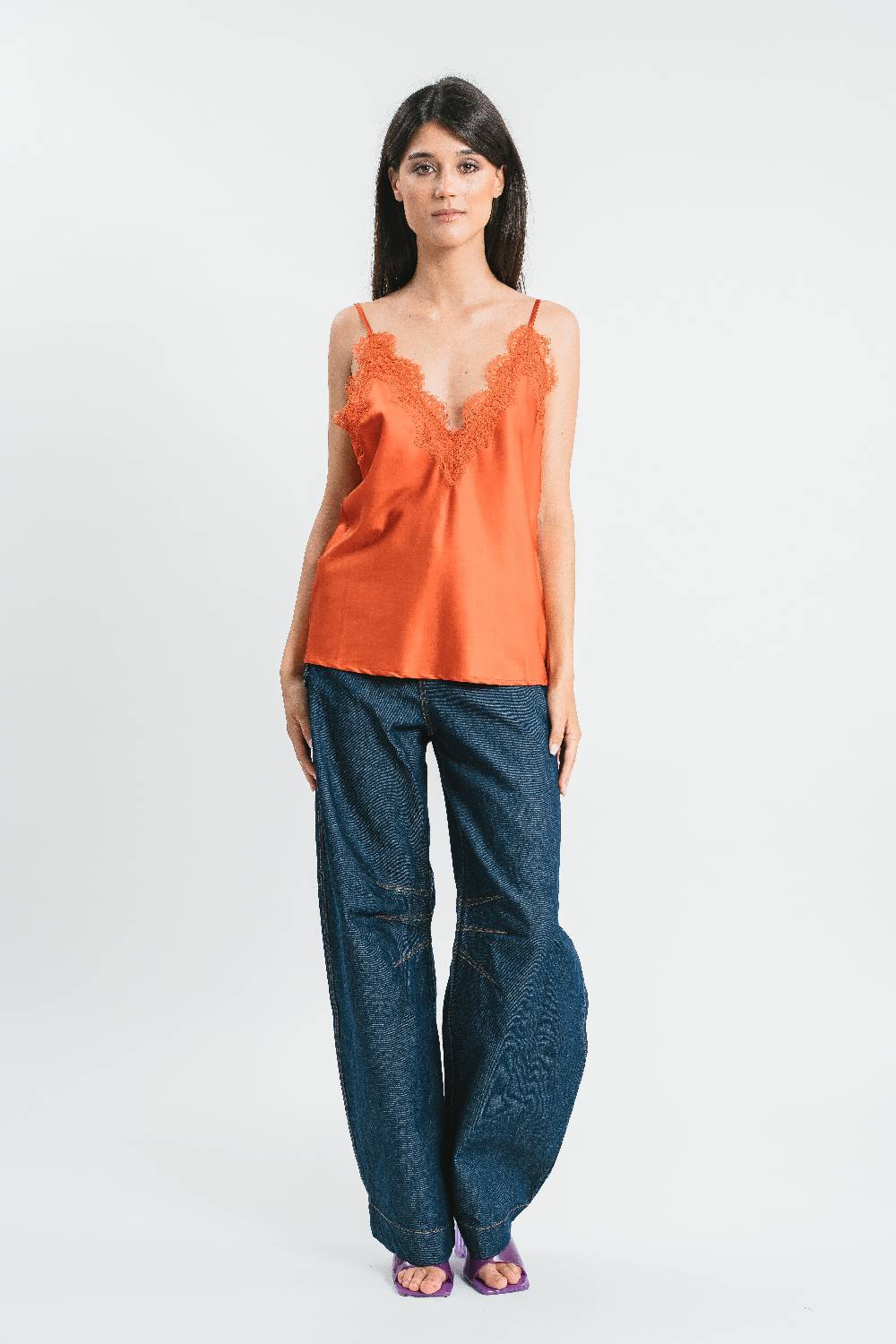 Pink Memories Top Scollo A V Con Dettagli In Pizzo