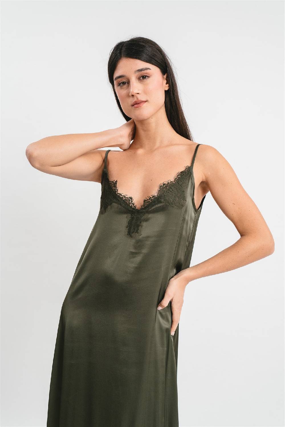 Pink Memories Slip Dress Con Spacco Laterale E Pizzo