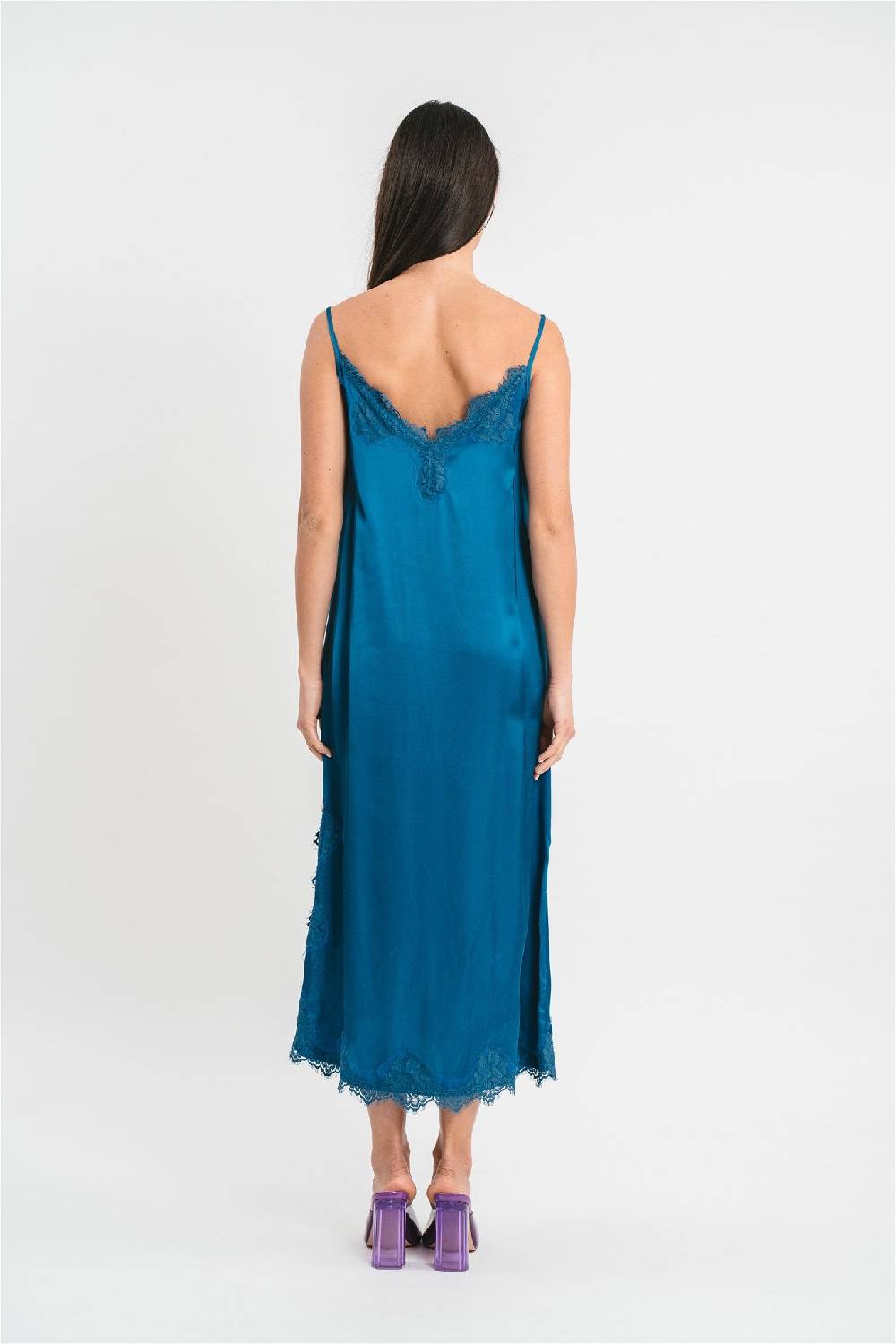 Pink Memories Slip Dress Con Spacco Laterale E Pizzo