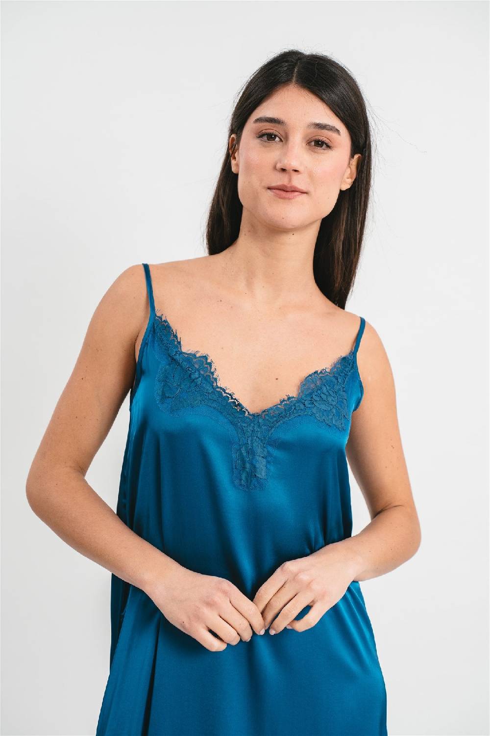 Pink Memories Slip Dress Con Spacco Laterale E Pizzo