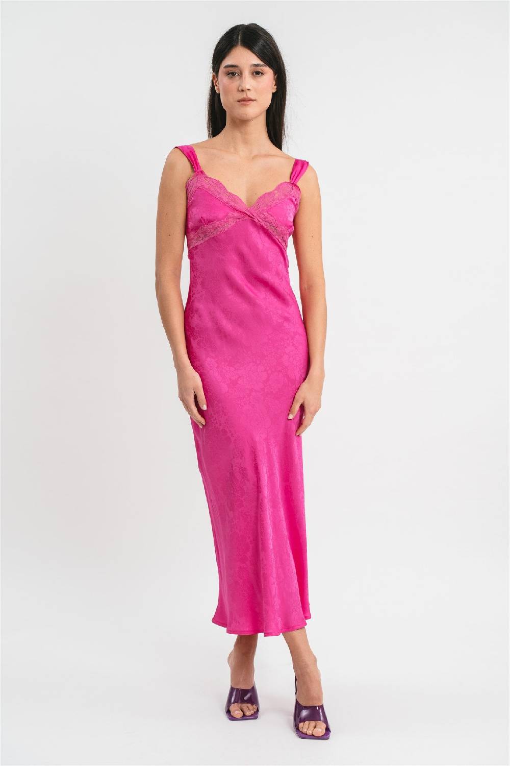 Pink Memories Slip dress Jacquard con dettagli in pizzo