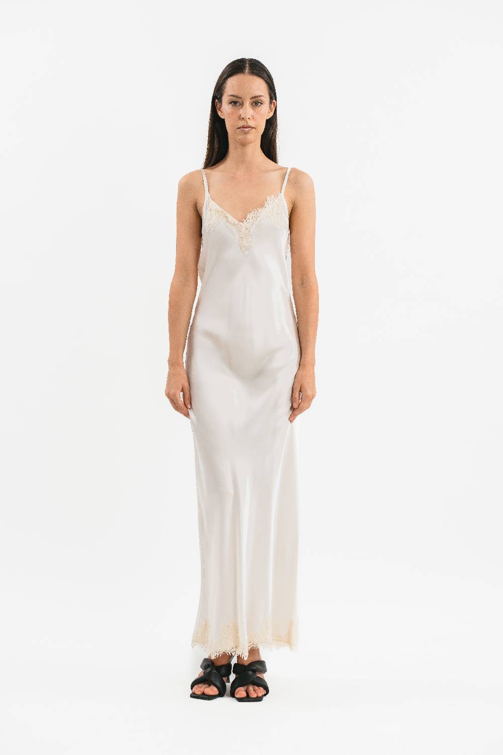 Pink Memories Slip Dress Lungo Con Dettagli In Pizzo