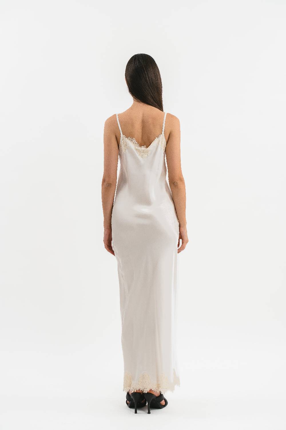 Pink Memories Slip Dress Lungo Con Dettagli In Pizzo