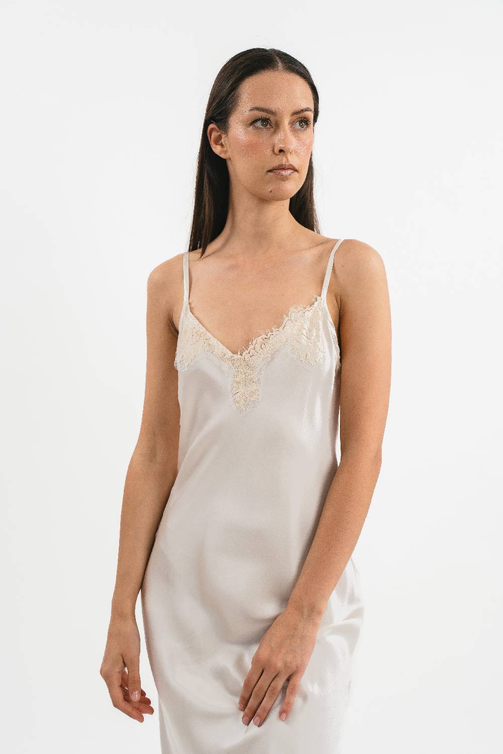 Pink Memories Slip Dress Lungo Con Dettagli In Pizzo