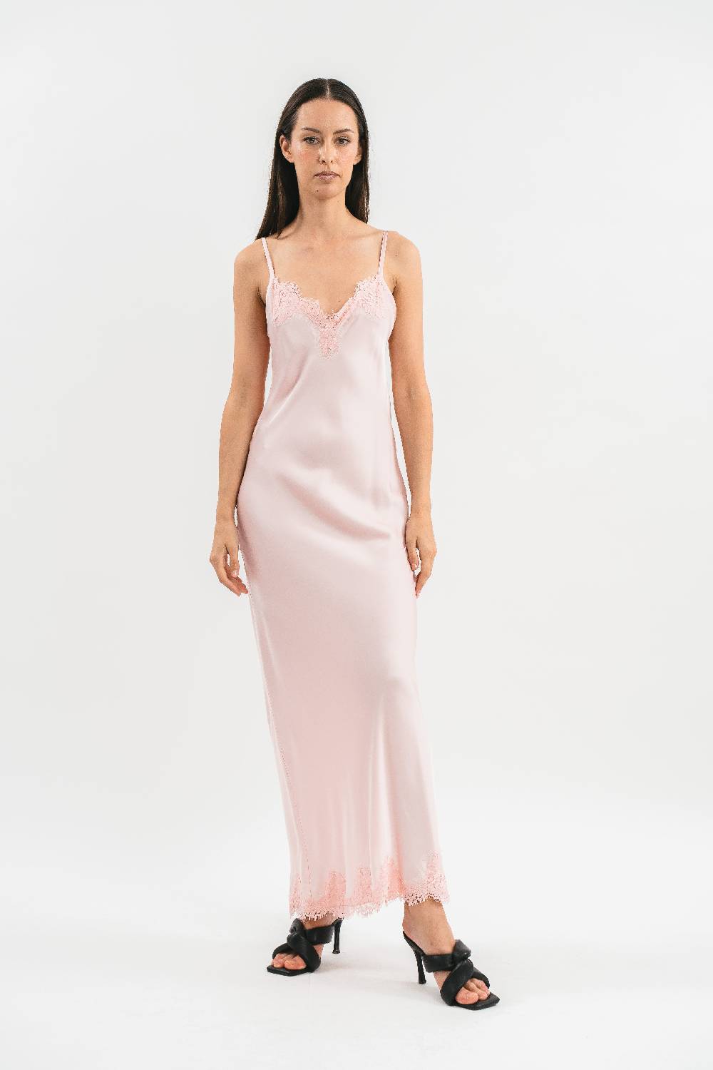 Pink Memories Slip dress lungo con dettagli in pizzo